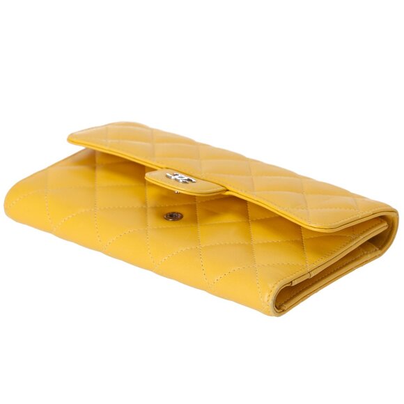 CHANEL Matelasse Trifold Long Wallet Yellow Lambskin Leather - Picture 7 of 7